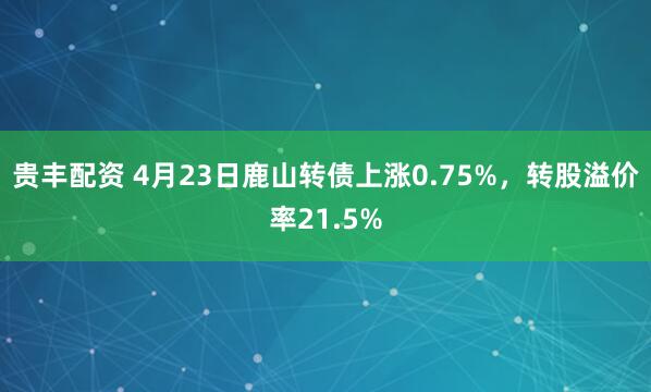 贵丰配资 4月23日鹿山转债上涨0.75%，转股溢价率21.5%
